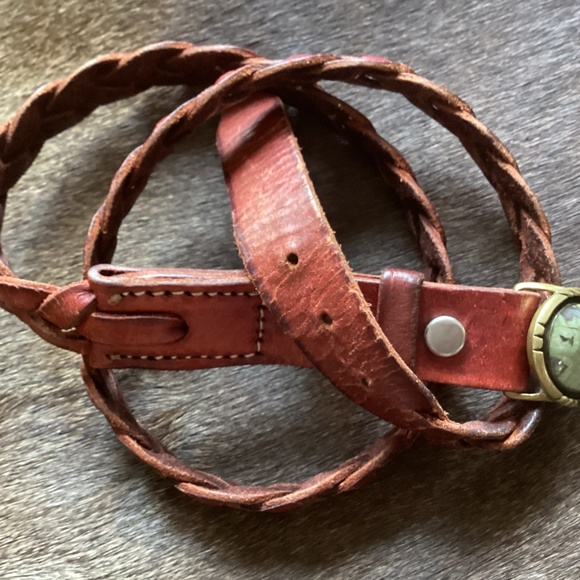 Vintage Handmade Artisan 76 Brass & Stone Small Delicate Belt Buckle/Scarf Slide - Picture 9 of 12